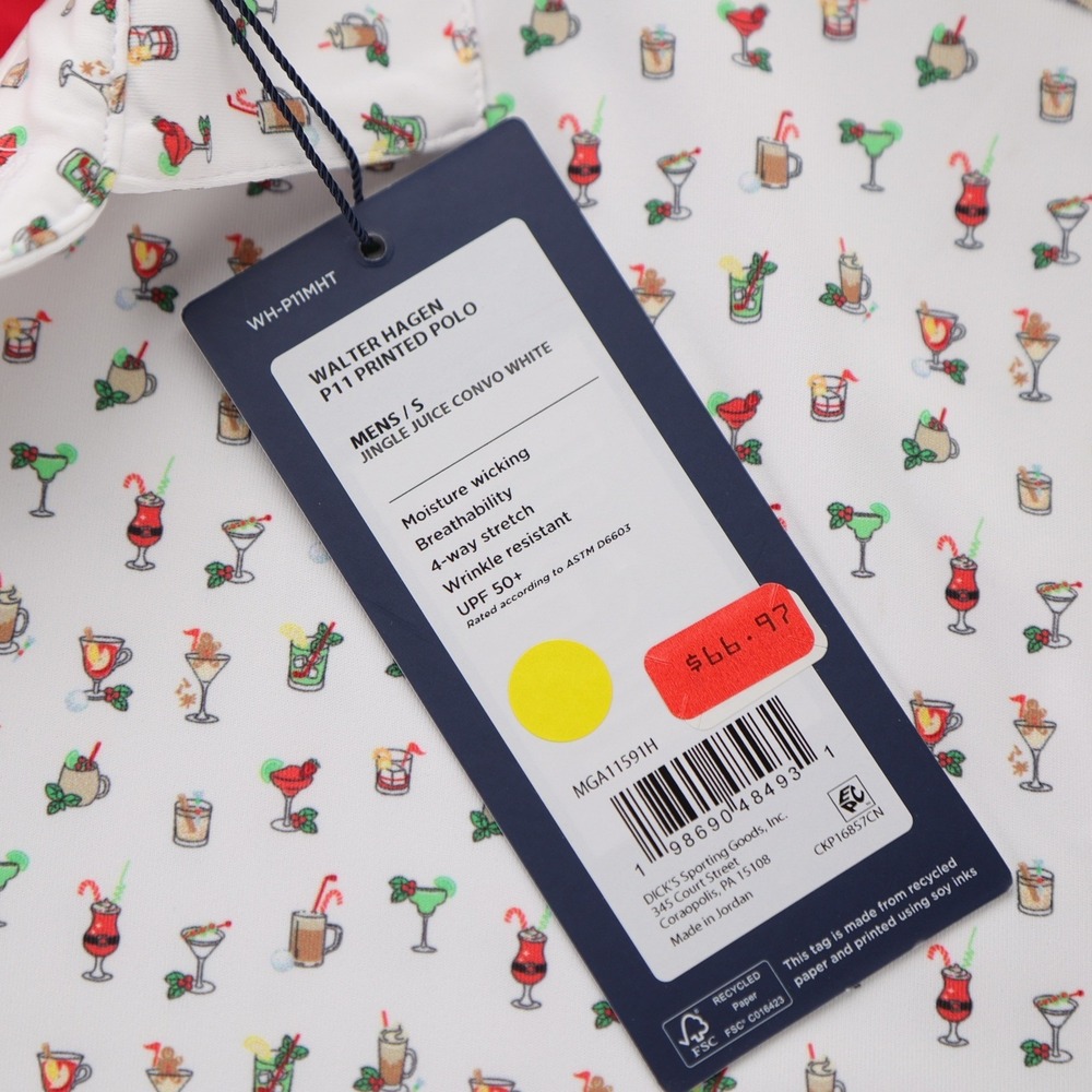 Walter Hagen Men P11 Performance Polo Shirt Jingle Juice Holiday White Small NWT - Picture 4 of 9